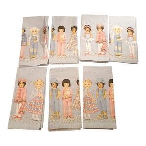 Vintage Patty's Blue Paper dolls Of The World Hand Made 17.5" By 17.5" Napkins 7